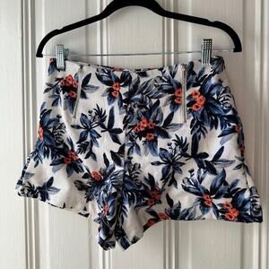 Sophie Rue Blue & Coral Tropical Print Shorts Polyester / Rayon Size Large